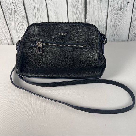 LODIS Black Pebbled Leather Charlotte Crossbody Bag with Blue Trim - Picture 5 of 14